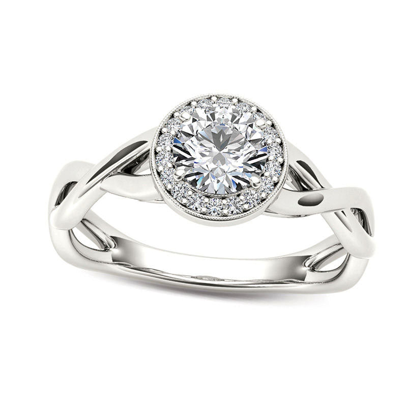 Image of ID 1 050 CT TW Natural Diamond Frame Twist Shank Engagement Ring in Solid 14K White Gold