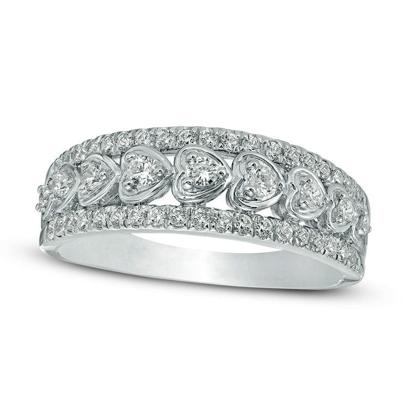 Image of ID 1 050 CT TW Natural Diamond Heart Frame Nine Stone Anniversary Band in Solid 14K White Gold