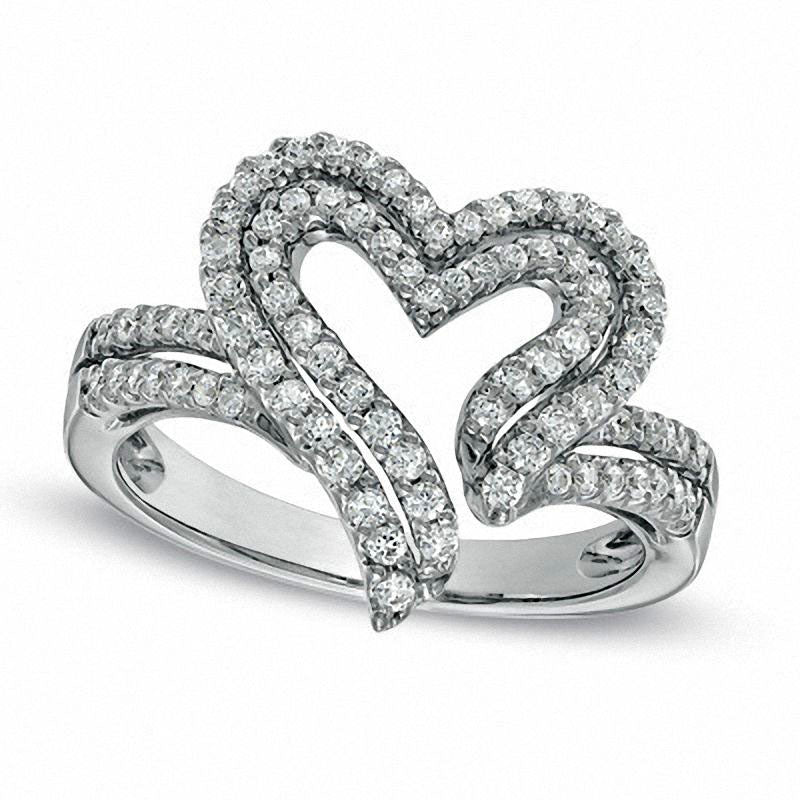 Image of ID 1 050 CT TW Natural Diamond Heart Ring in Sterling Silver