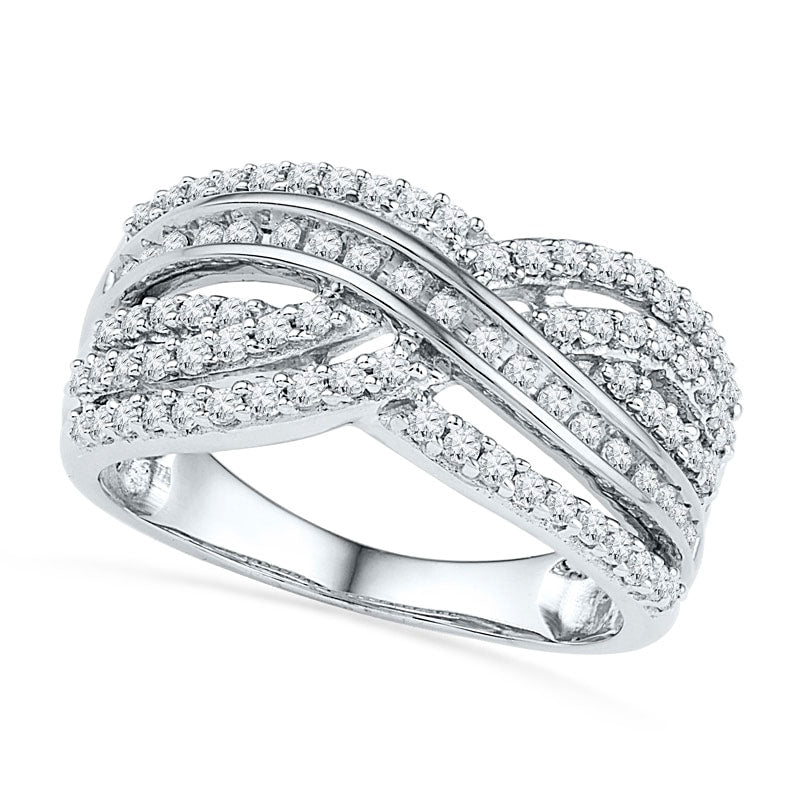 Image of ID 1 050 CT TW Natural Diamond Layered Crossover Ring in Solid 10K White Gold