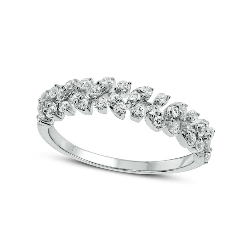 Image of ID 1 050 CT TW Natural Diamond Leafy Vine Anniversary Ring in Solid 10K White Gold