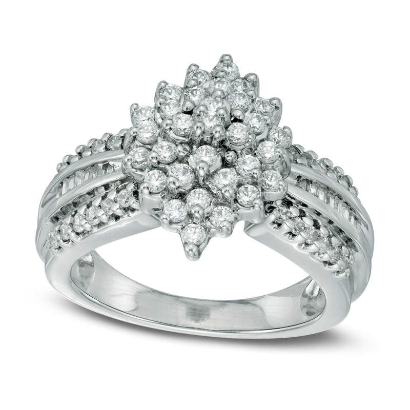 Image of ID 1 050 CT TW Natural Diamond Marquise Cluster Ring in Sterling Silver