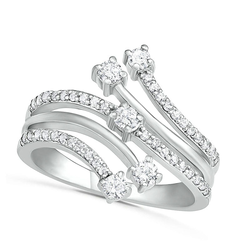 Image of ID 1 050 CT TW Natural Diamond Multi-Row Bypass Ring in Solid 10K White Gold