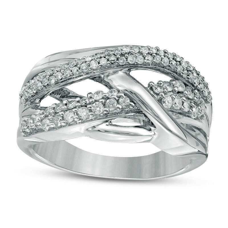 Image of ID 1 050 CT TW Natural Diamond Multi-Row Crossover Ring in Solid 10K White Gold