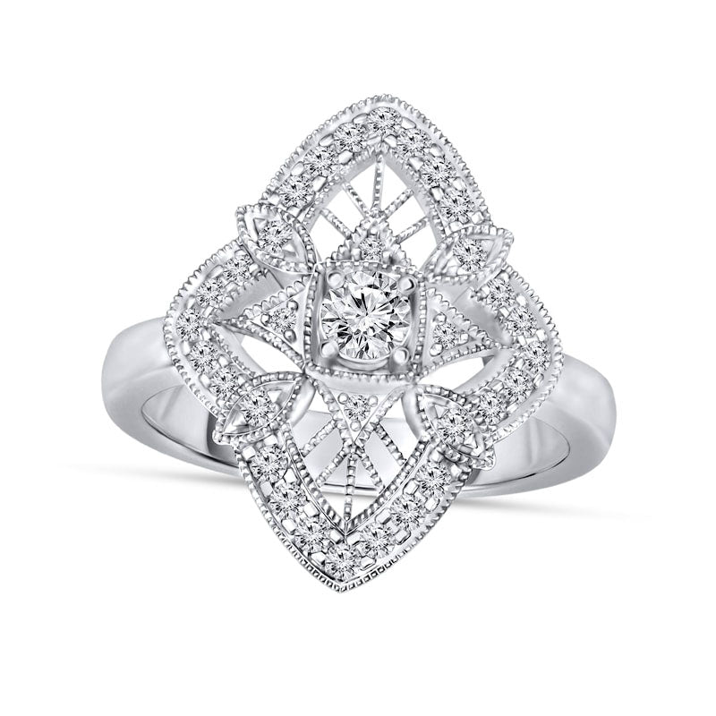 Image of ID 1 050 CT TW Natural Diamond Ornate Antique Vintage-Style Ring in Solid 10K White Gold