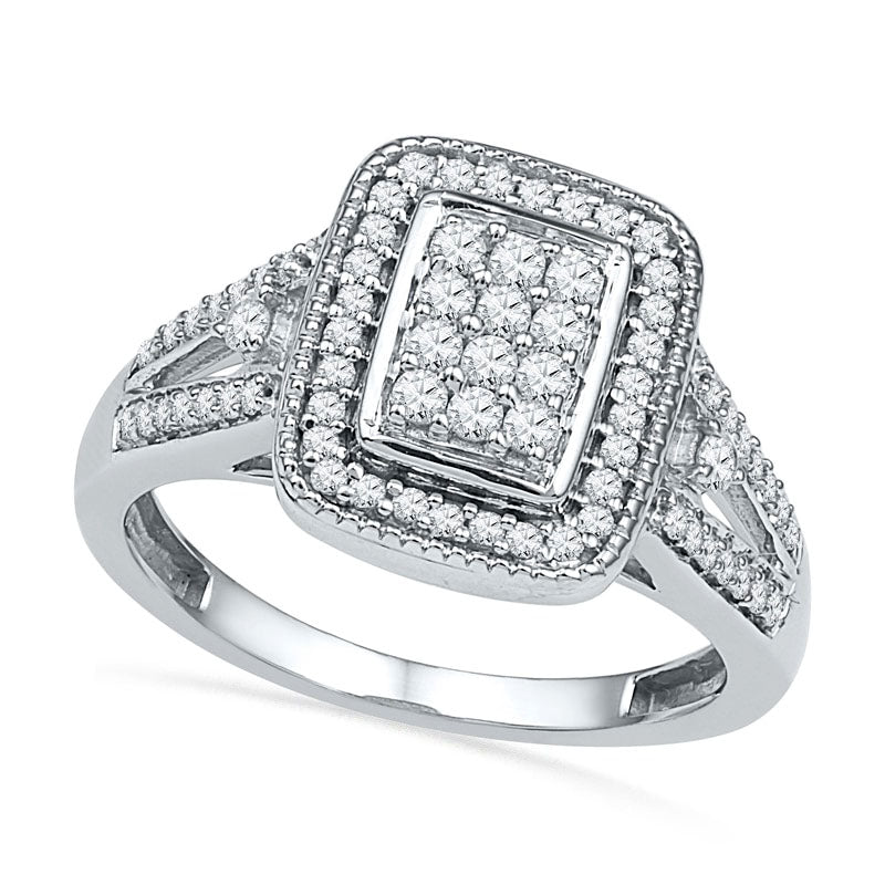 Image of ID 1 050 CT TW Natural Diamond Rectangular Cluster Frame Ring in Solid 10K White Gold
