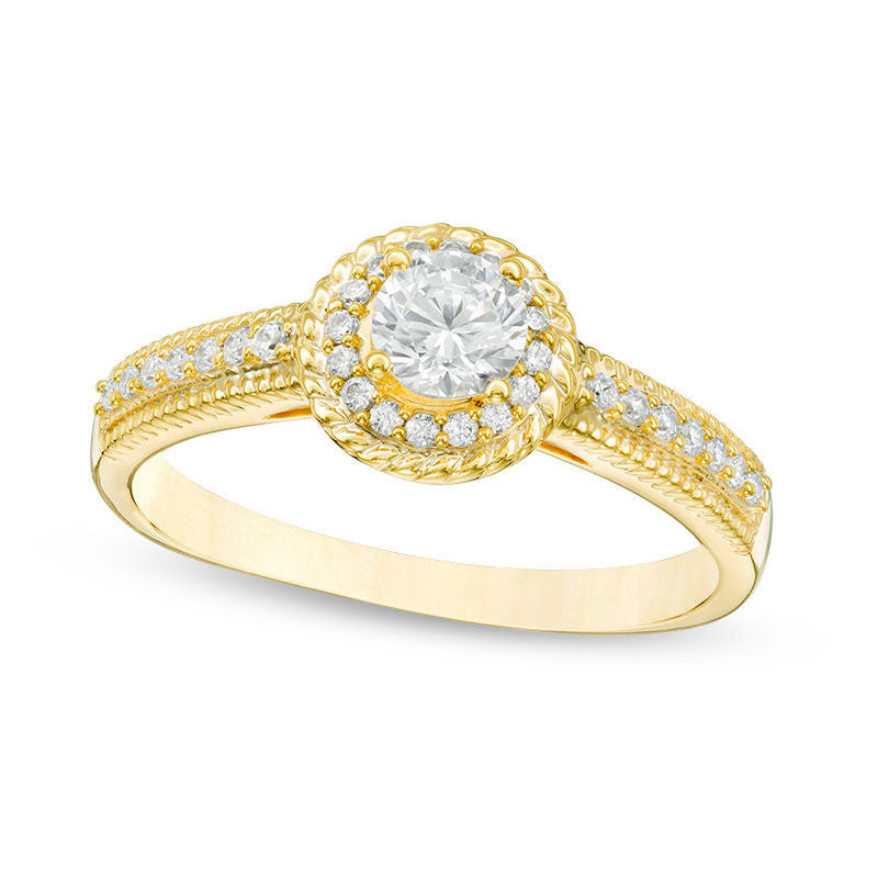 Image of ID 1 050 CT TW Natural Diamond Rope Frame Engagement Ring in Solid 10K Yellow Gold
