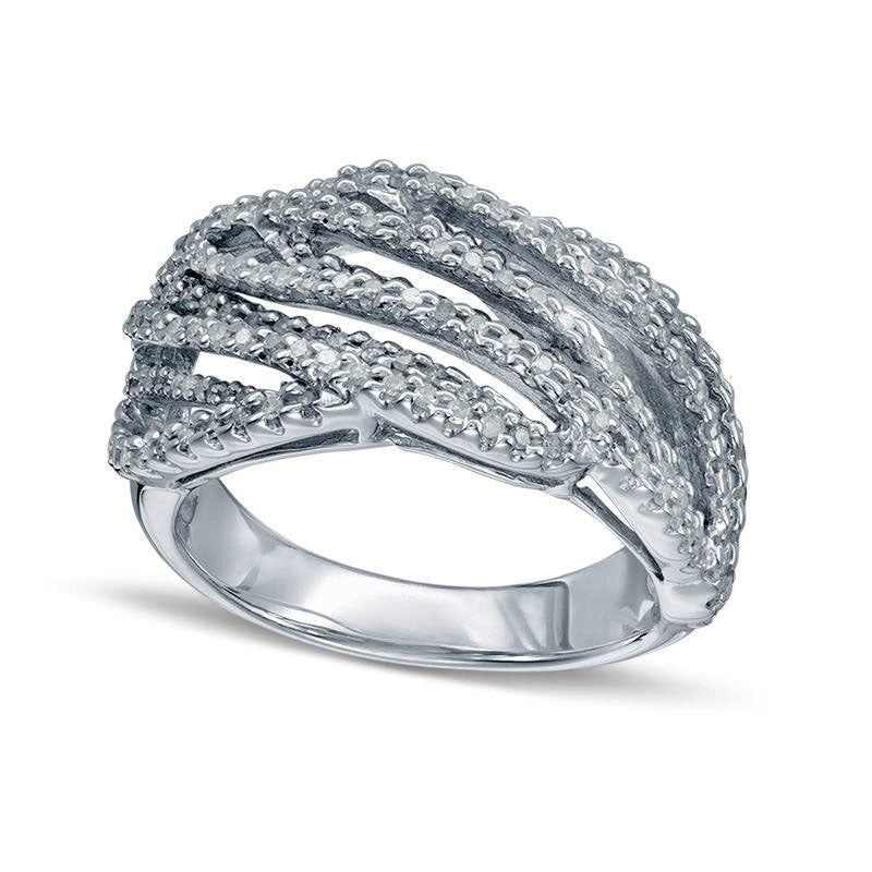 Image of ID 1 050 CT TW Natural Diamond Slant Multi-Row Ring in Sterling Silver