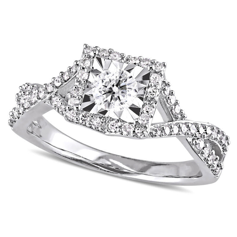 Image of ID 1 050 CT TW Natural Diamond Square Frame Twist Engagement Ring in Sterling Silver