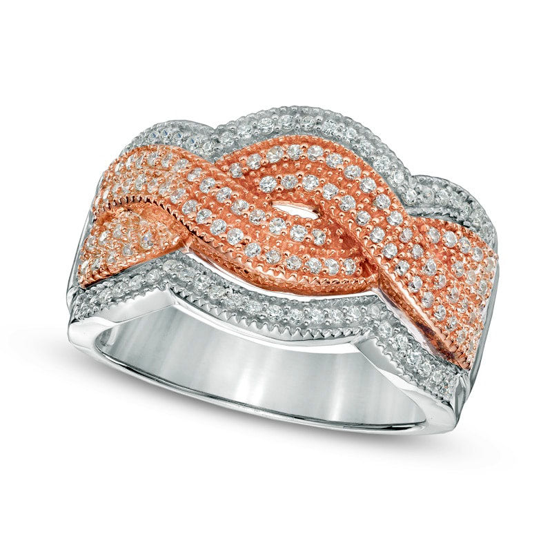 Image of ID 1 050 CT TW Natural Diamond Thick Braid Ring in Sterling Silver and Solid 10K Rose Gold