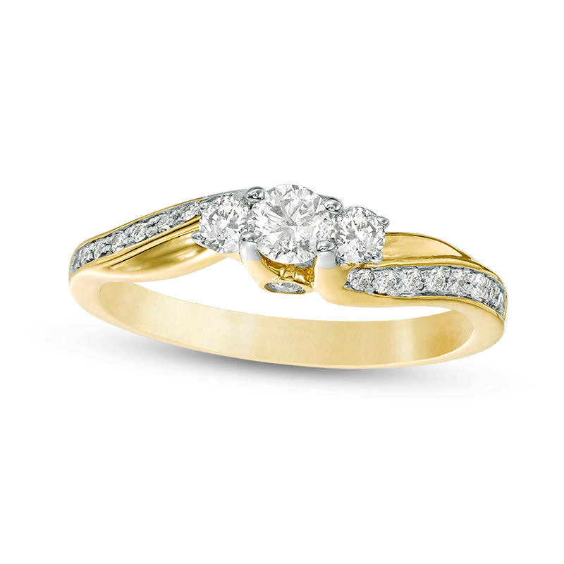 Image of ID 1 050 CT TW Natural Diamond Three Stone Engagement Ring in Solid 10K Yellow Gold