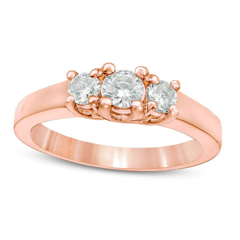 Image of ID 1 050 CT TW Natural Diamond Three Stone Engagement Ring in Solid 14K Rose Gold