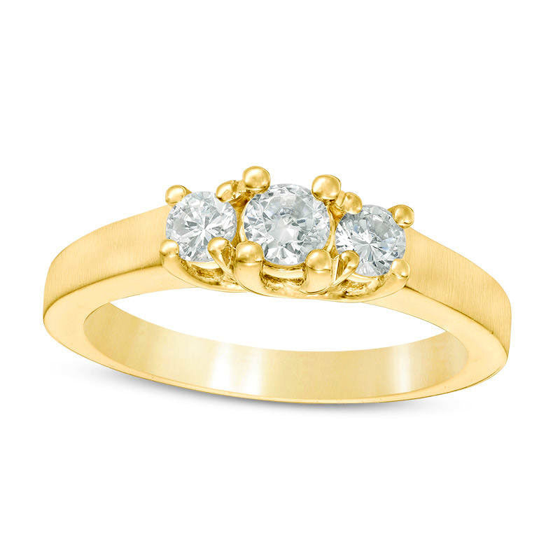 Image of ID 1 050 CT TW Natural Diamond Three Stone Satin-Finish Engagement Ring in Solid 14K Gold