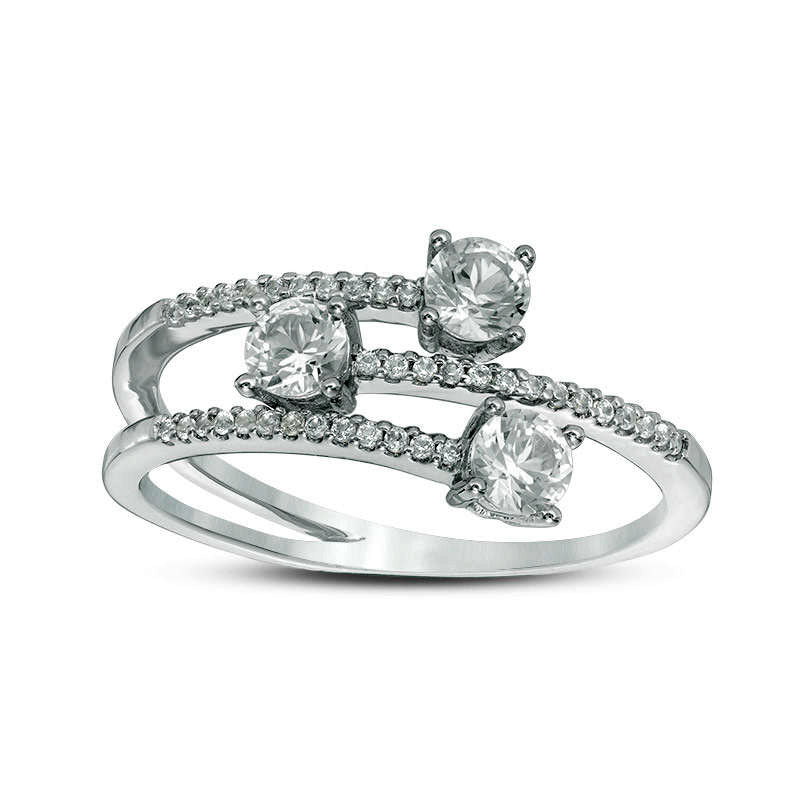 Image of ID 1 050 CT TW Natural Diamond Three Stone Station Bypass Ring in Solid 14K White Gold