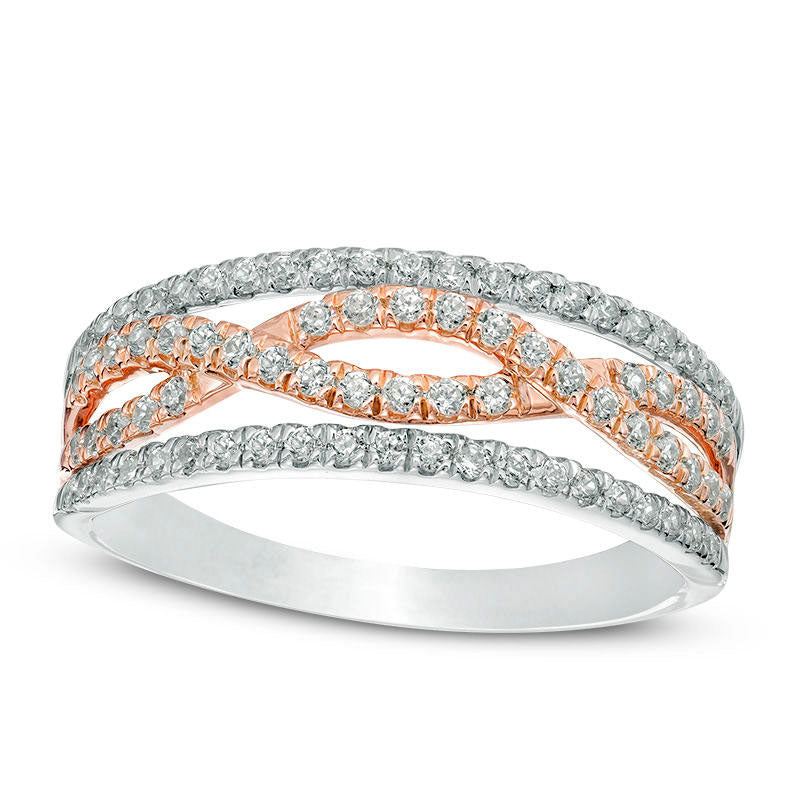 Image of ID 1 050 CT TW Natural Diamond Twist Band in Solid 10K Two-Tone Gold