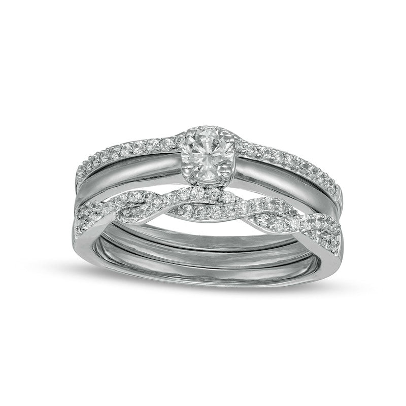 Image of ID 1 050 CT TW Natural Diamond Twist Three Piece Bridal Engagement Ring Set in Solid 10K White Gold (J/I3)