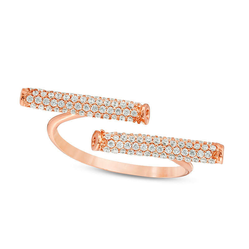 Image of ID 1 050 CT TW Natural Diamond Two Bar Open Ring in Solid 10K Rose Gold