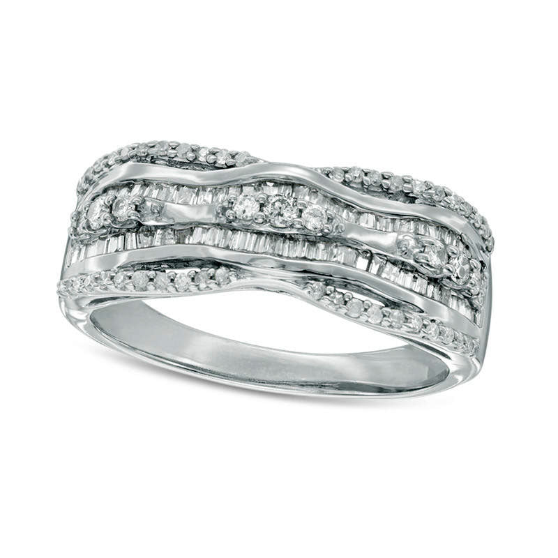 Image of ID 1 050 CT TW Natural Diamond Wavy Top Multi-Row Ring in Solid 10K White Gold