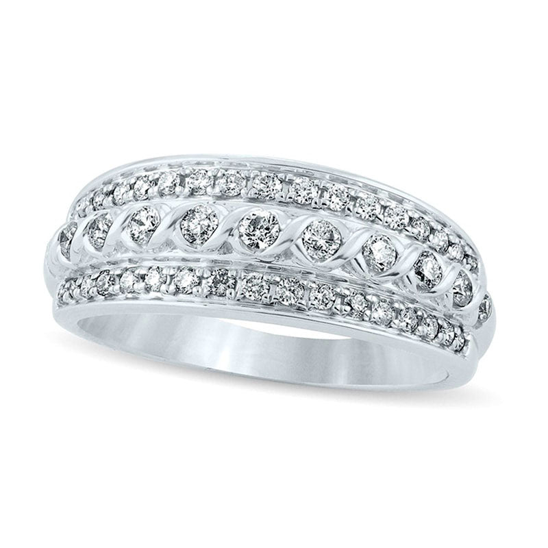 Image of ID 1 050 CT TW Natural Diamond XO Center Multi-Row Ring in Solid 10K White Gold