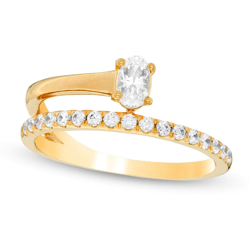Image of ID 1 050 CT TW Oval Natural Diamond Wrap Ring in Solid 10K Yellow Gold