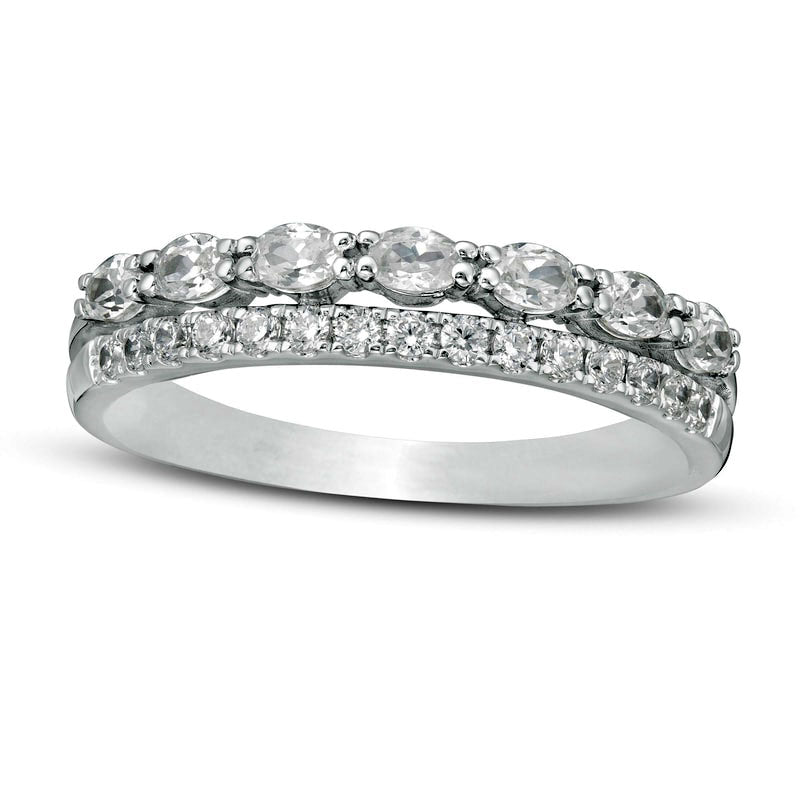 Image of ID 1 050 CT TW Oval and Round Natural Diamond Double Row Band in Solid 14K White Gold