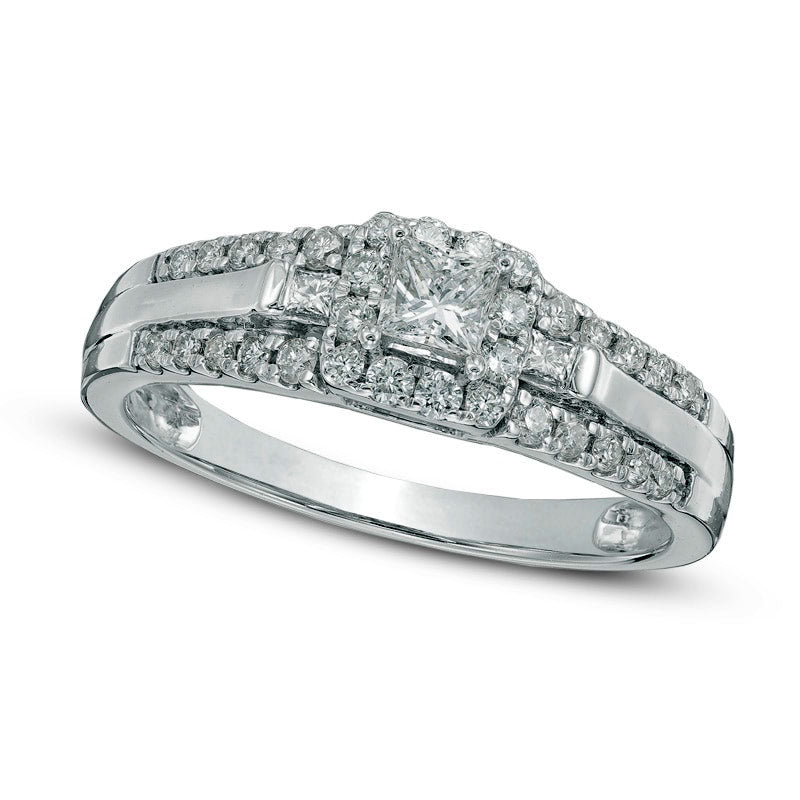 Image of ID 1 050 CT TW Princess-Cut Natural Diamond Edge Engagement Ring in Solid 10K White Gold