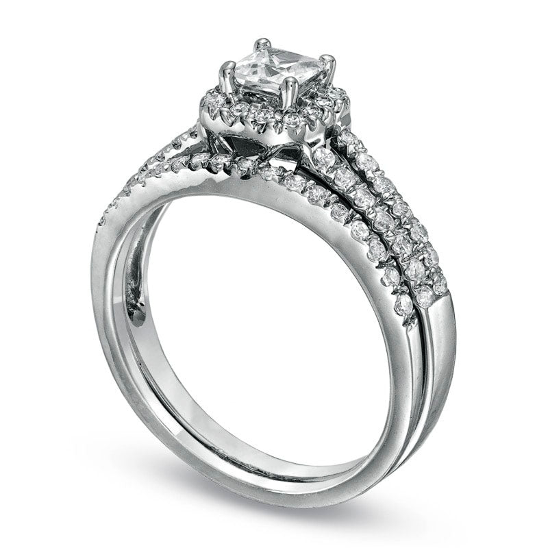 Image of ID 1 050 CT TW Princess-Cut Natural Diamond Frame Split Shank Bridal Engagement Ring Set in Solid 14K White Gold
