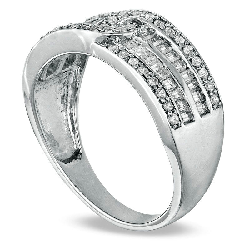 Image of ID 1 050 CT TW Round and Baguette Natural Diamond Band in Sterling Silver