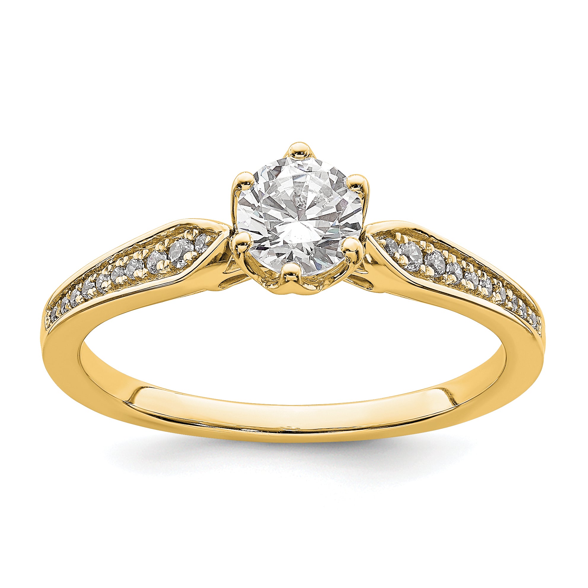 Image of ID 1 050ct CZ Solid Real 14k Polish 1/2ct Round Engagement Dia Ring