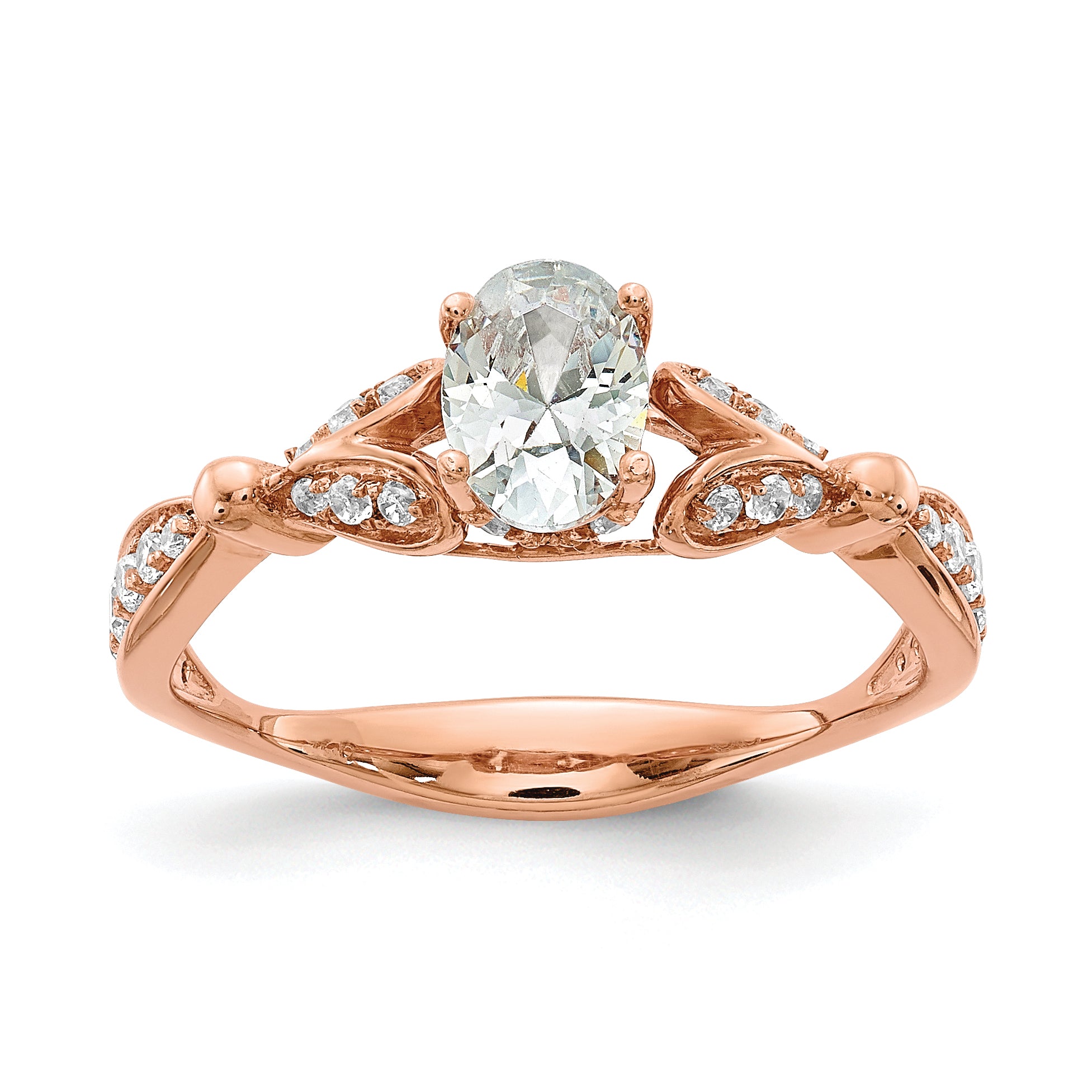 Image of ID 1 050ct CZ Solid Real 14k Rose Gold Complete Engagement Ring