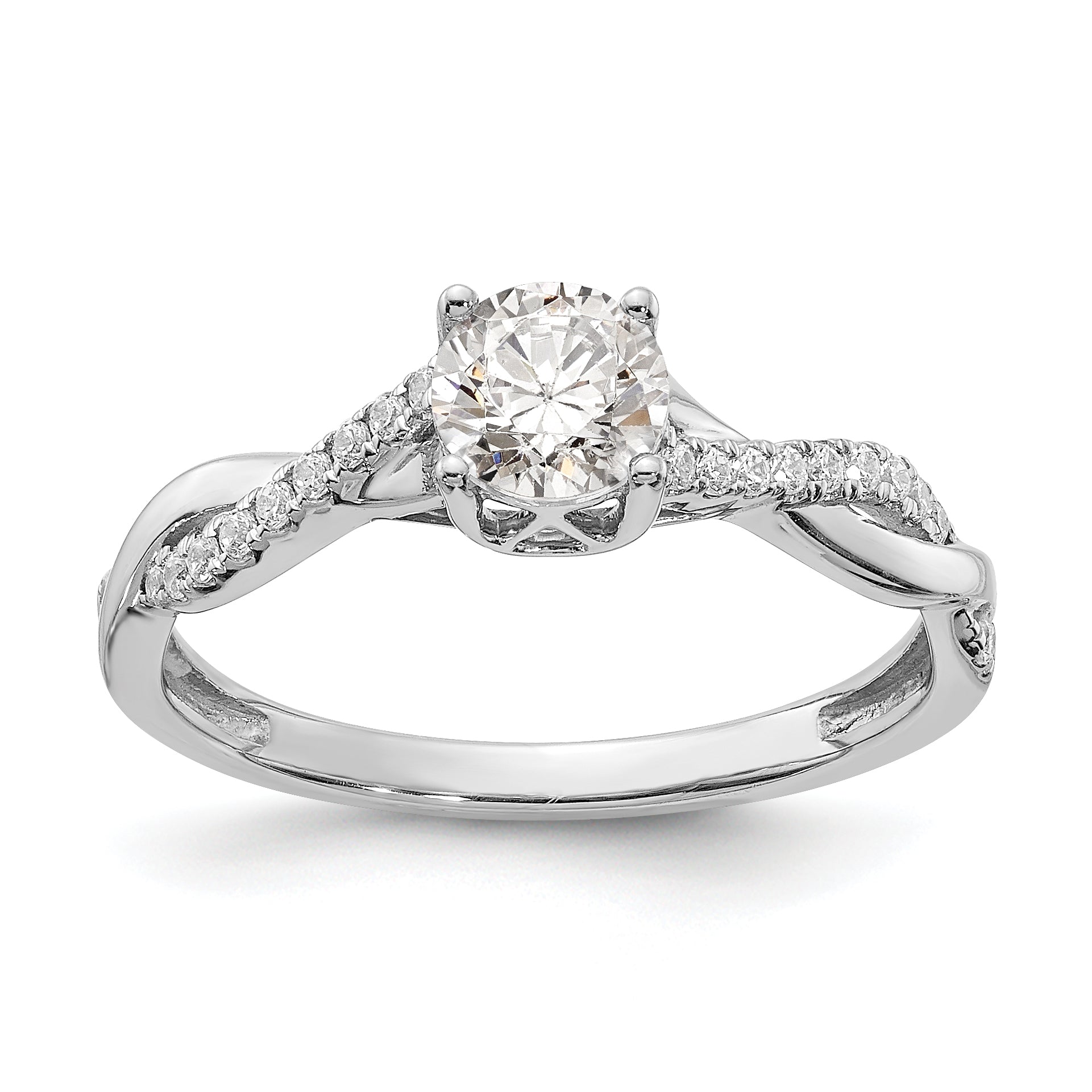Image of ID 1 050ct CZ Solid Real 14k White Gold Twist Design Engagement Ring