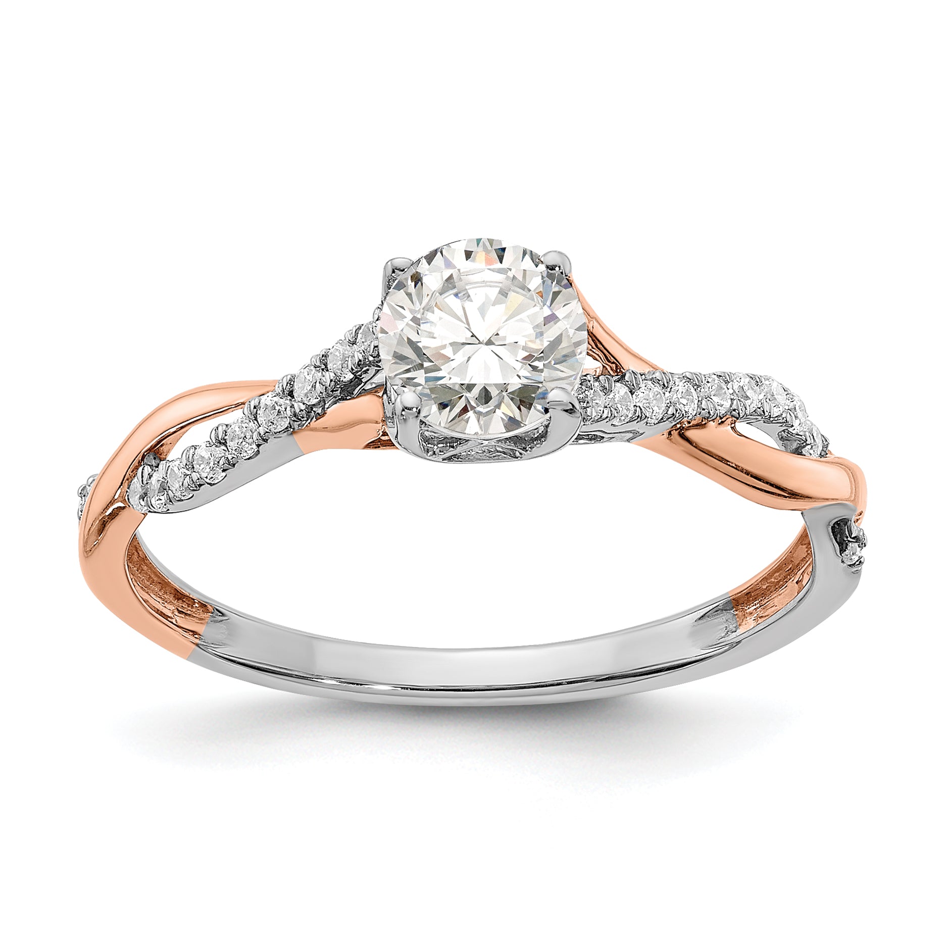 Image of ID 1 050ct CZ Solid Real 14k White & Rose Gold Twist Design Engagement Ring