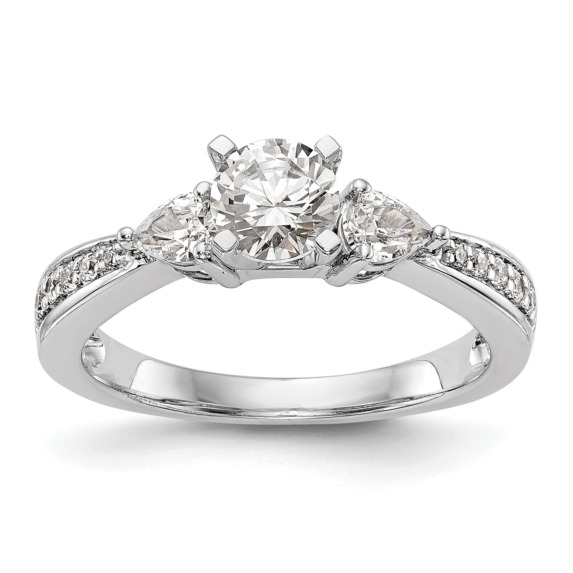 Image of ID 1 051ct CZ Solid Real 14K White Gold 3-Stone Peg Set Engagement Ring