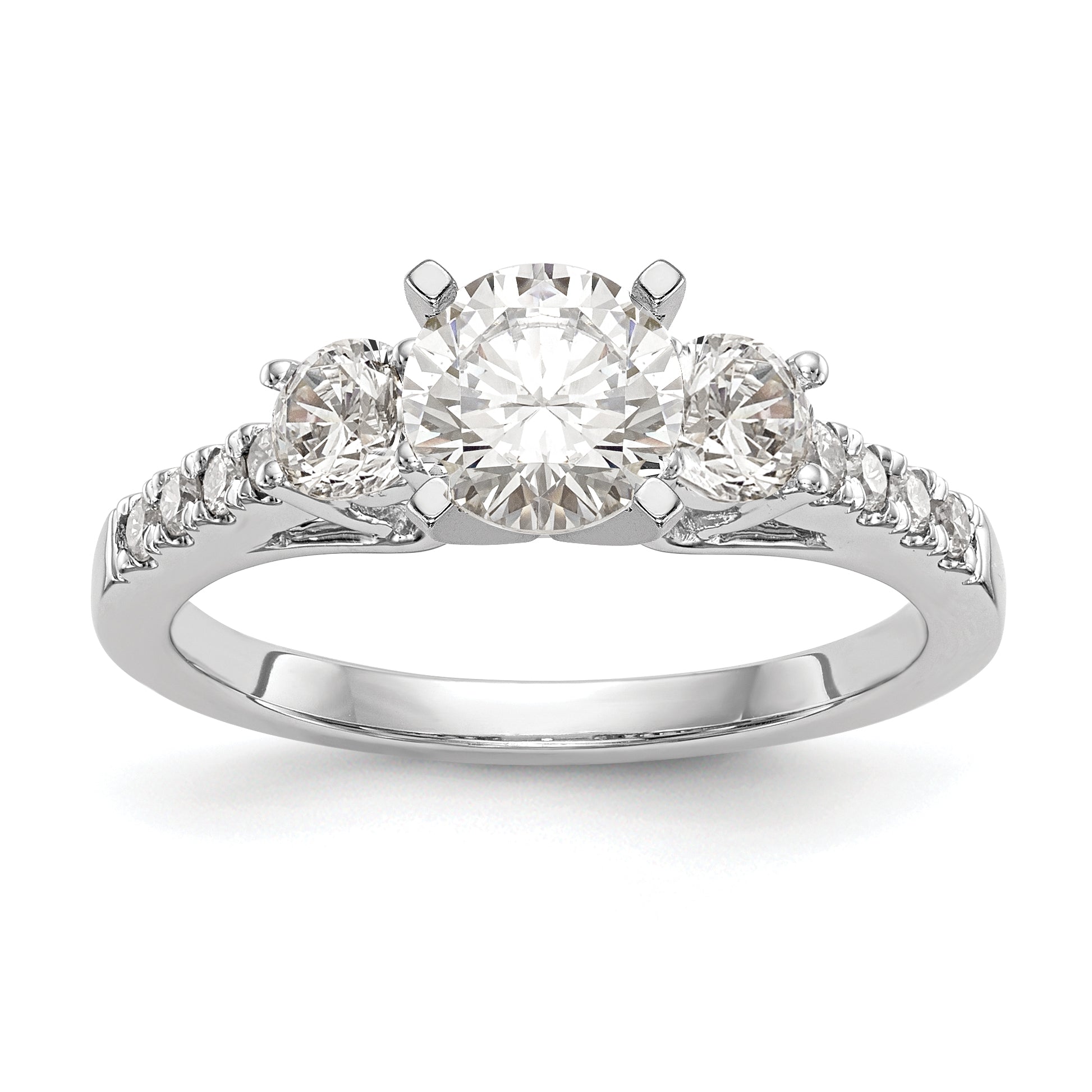 Image of ID 1 062ct CZ Solid Real 14K White Gold 3-Stone Peg Set Engagement Ring