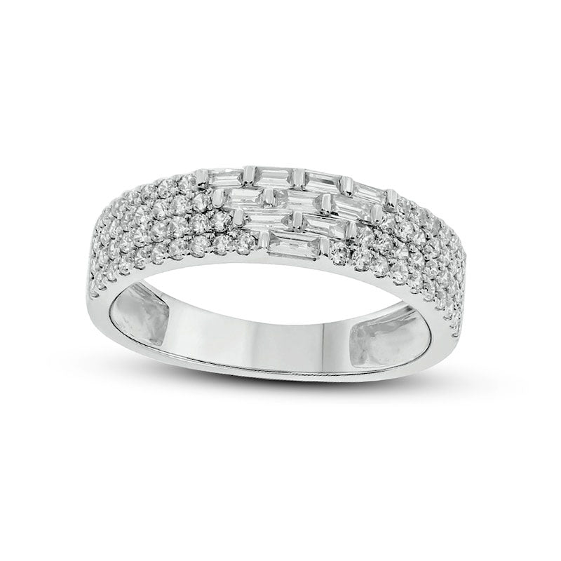 Image of ID 1 063 CT TW Baguette and Round Natural Diamond Multi-Row Ring in Solid 10K White Gold
