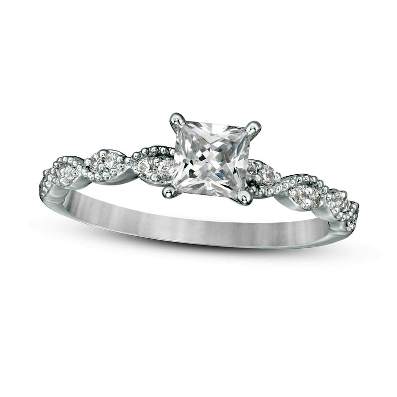 Image of ID 1 063 CT TW Certified Princess-Cut Natural Diamond Engagement Ring in Solid 14K White Gold (I/SI2)