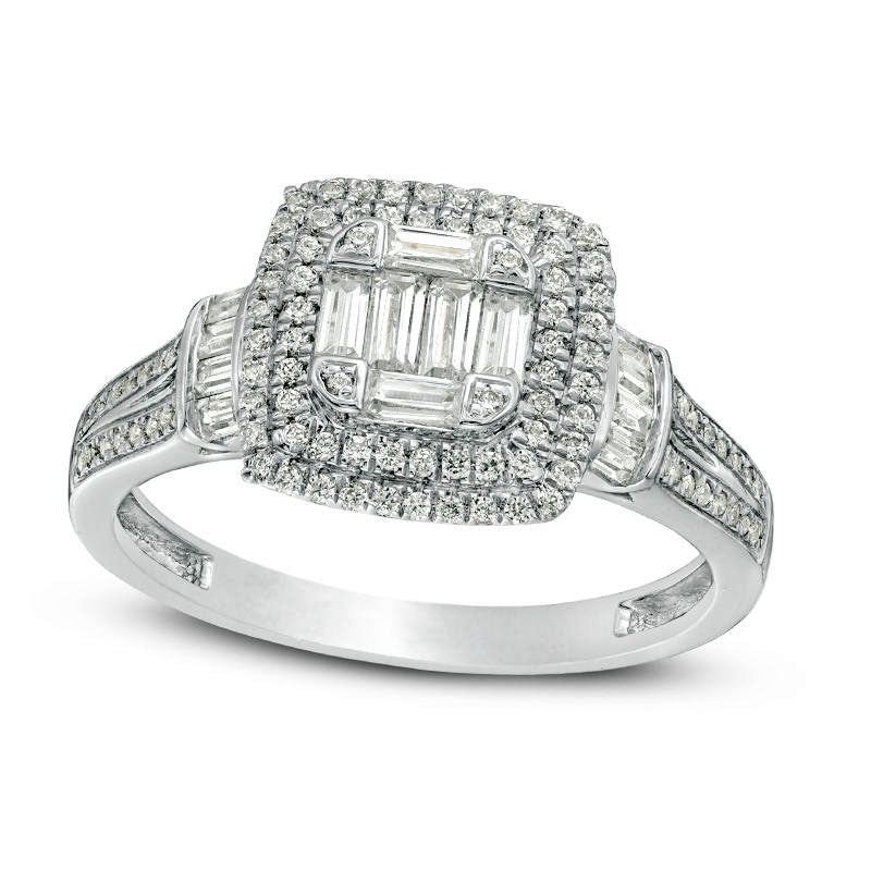 Image of ID 1 063 CT TW Composite Natural Diamond Double Cushion Frame Collar Engagement Ring in Solid 10K White Gold