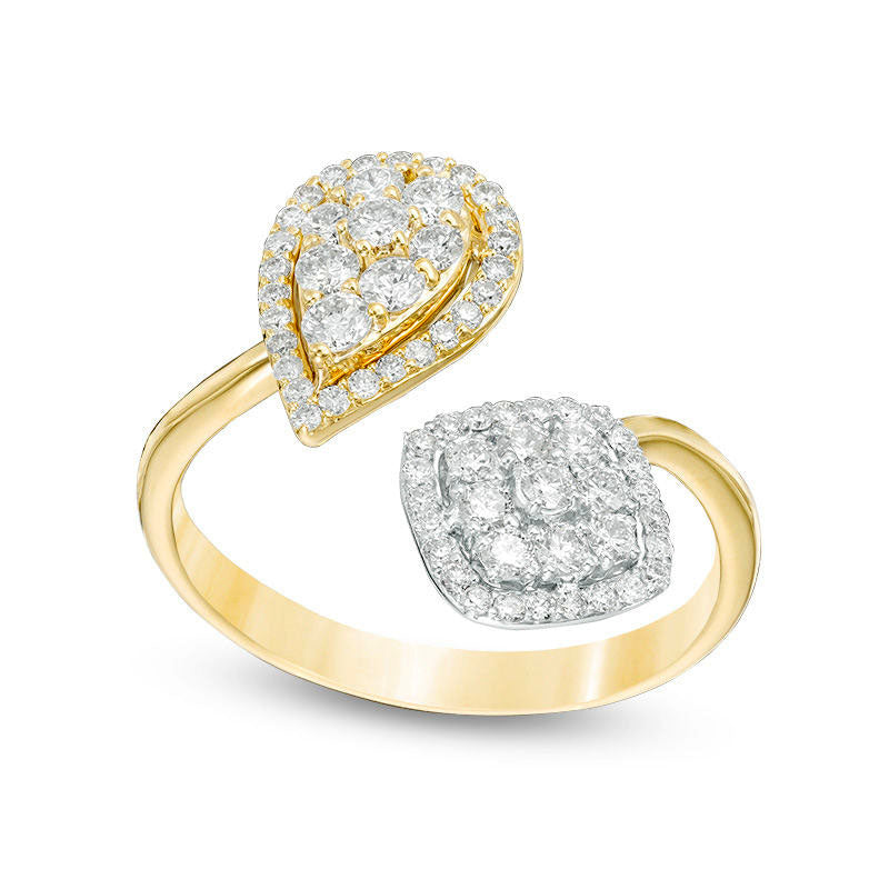 Image of ID 1 063 CT TW Composite Natural Diamond Multi-Shape Frame Adjustable Ring in Solid 14K Two-Tone Gold
