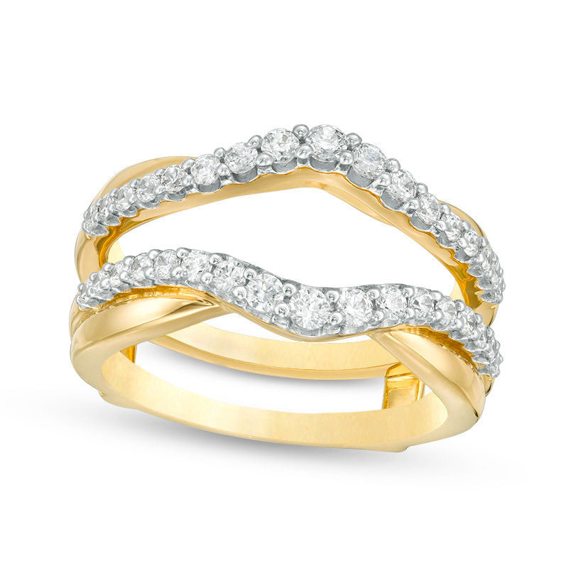 Image of ID 1 063 CT TW Natural Clarity Enhanced Diamond Layered Contour Ring Solitaire Enhancer in Solid 14K Gold