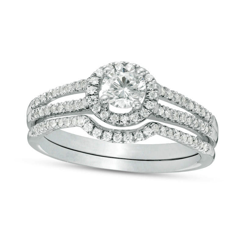 Image of ID 1 063 CT TW Natural Diamond Frame Bridal Engagement Ring Set in Solid 10K White Gold