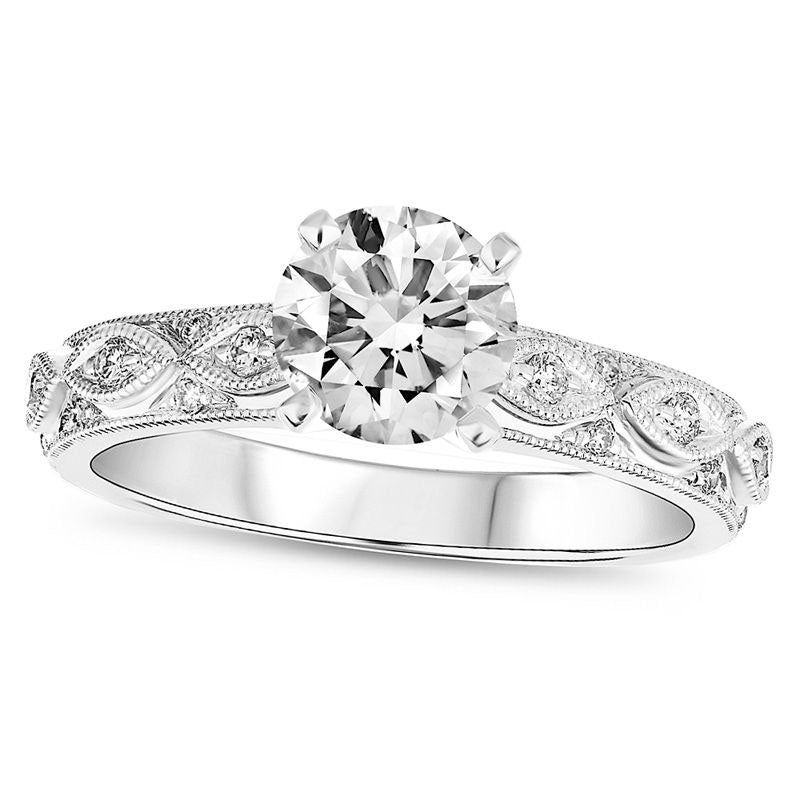 Image of ID 1 063 CT TW Natural Diamond Milgrain Infinity Ribbon Engagement Ring in Solid 14K White Gold