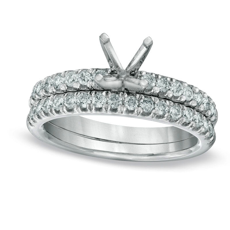 Image of ID 1 063 CT TW Natural Diamond Semi-Mount Bridal Engagement Ring Set in Solid 14K White Gold