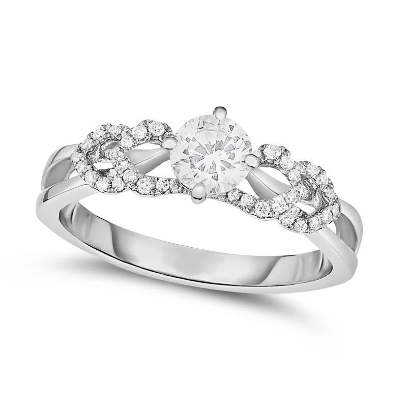 Image of ID 1 063 CT TW Natural Diamond Side-Petal Shank Engagement Ring in Solid 10K White Gold