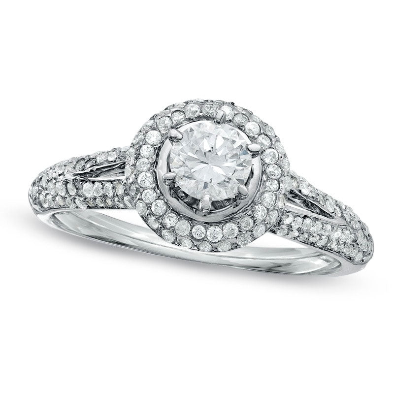 Image of ID 1 063 CT TW Natural Diamond Split Shank Frame Engagement Ring in Solid 10K White Gold