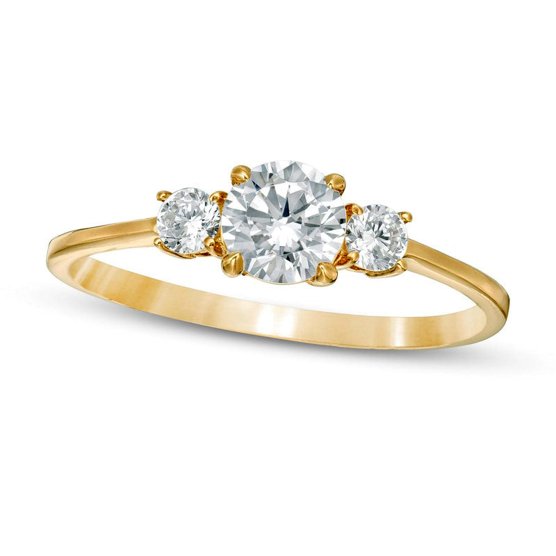 Image of ID 1 063 CT TW Natural Diamond Three Stone Engagement Ring in Solid 14K Gold