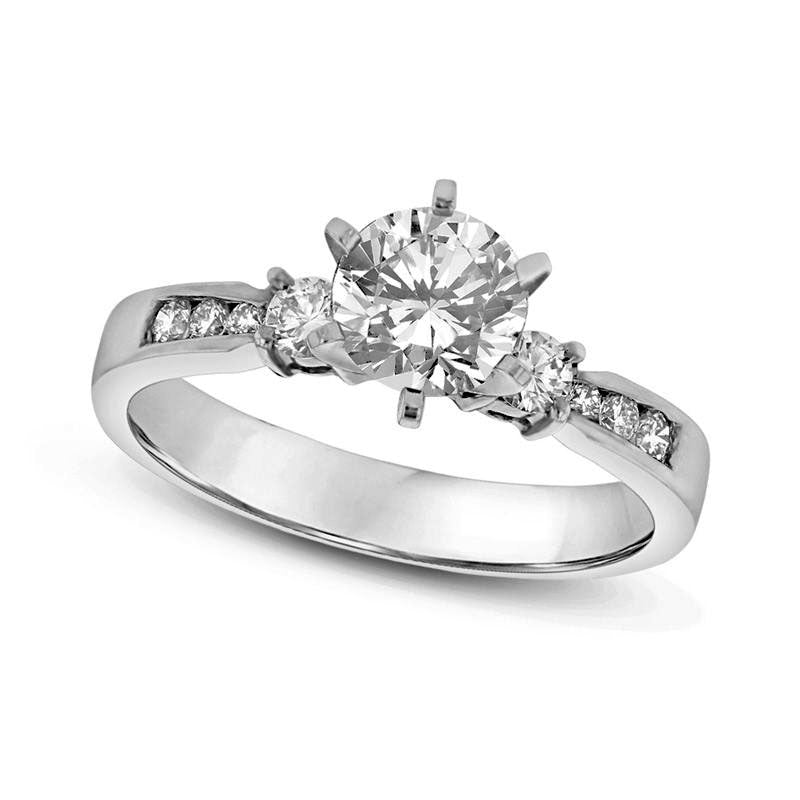 Image of ID 1 063 CT TW Natural Diamond Three Stone Engagement Ring in Solid 14K White Gold (I/SI2)