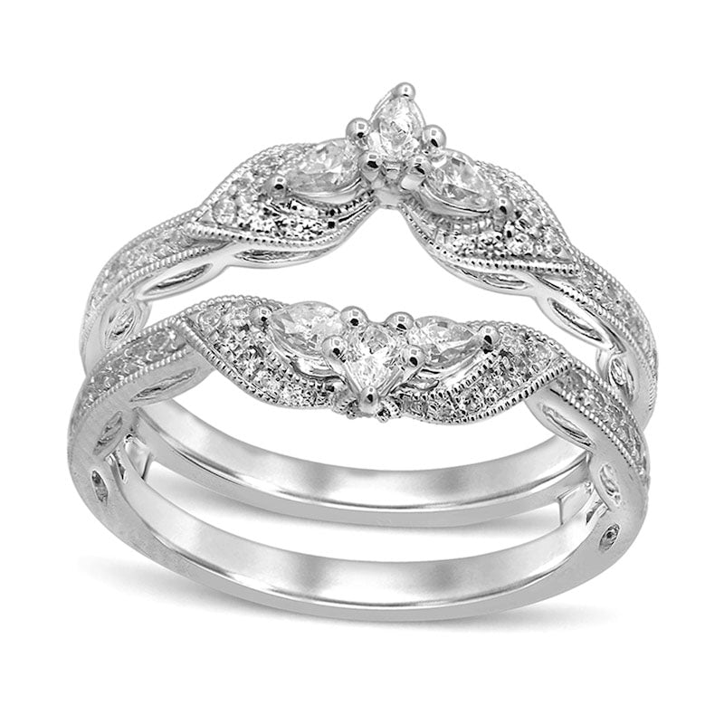 Image of ID 1 063 CT TW Pear-Shaped Natural Clarity Enhanced Diamond Double Crown Antique Vintage-Style Solitaire Enhancer in Solid 14K White Gold