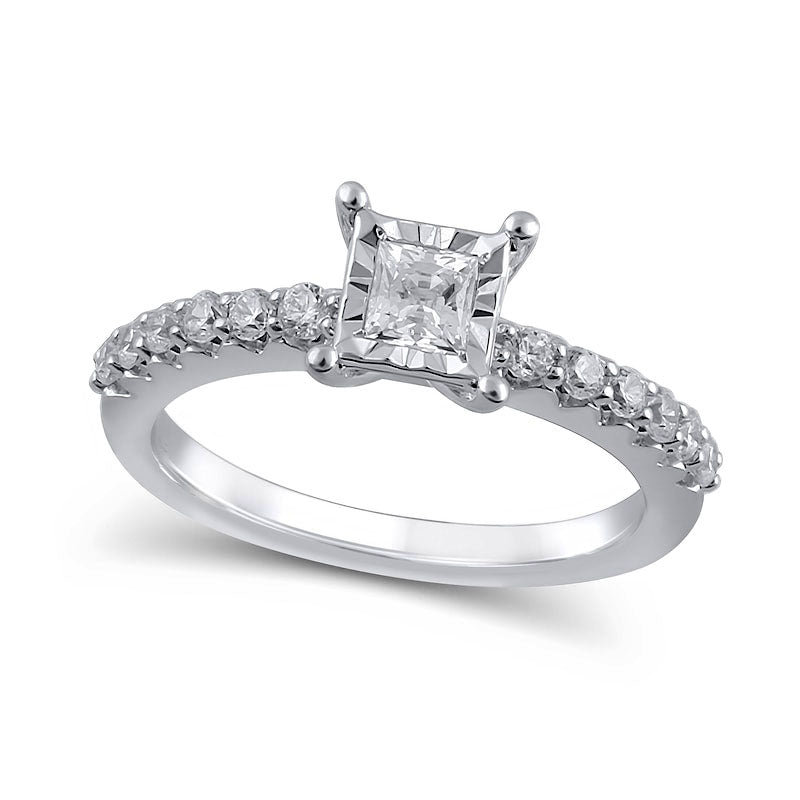 Image of ID 1 063 CT TW Princess-Cut Natural Diamond Engagement Ring in Solid 10K White Gold