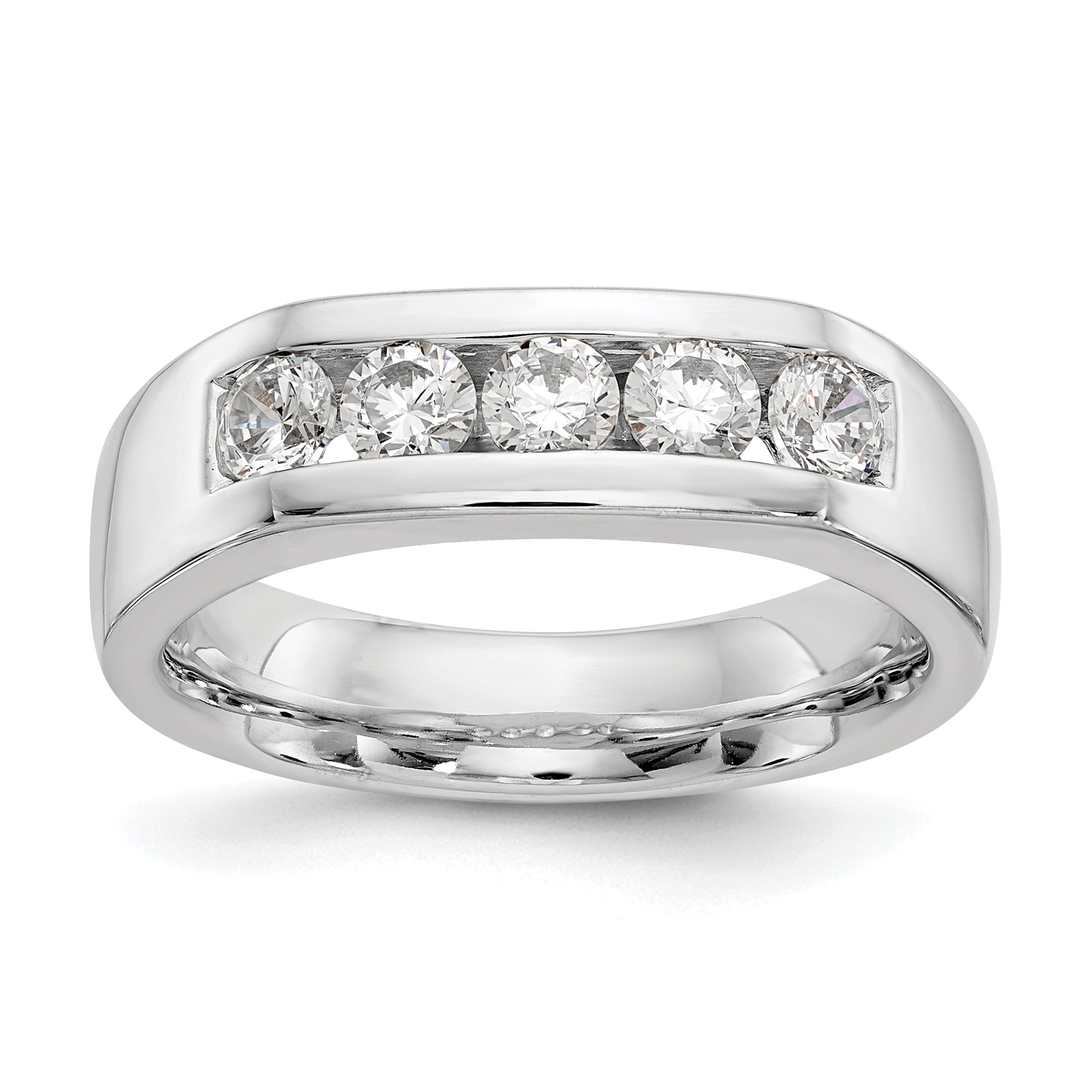 Image of ID 1 063ct CZ Solid Real 14K White Gold 5-Stone Channel Wedding Band Ring