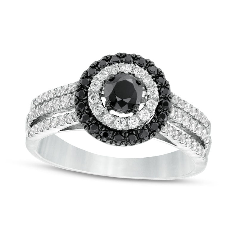 Image of ID 1 075 CT TW Black Enhanced and White Natural Diamond Double Frame Multi-Row Engagement Ring in Solid 10K White Gold